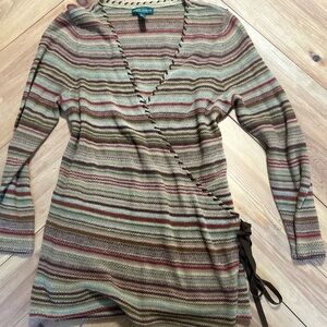 Lauren Jeans Co. Vintage Southwest Linen/Cotton Stripe Knit Wrap Sweater PXS